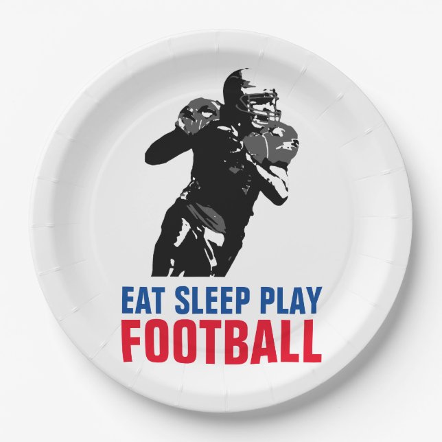 Eat Sleep Play Black & White Football Pop Art Paper Plates (Front)