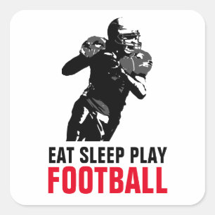 Eat Sleep Play Black & White Football Pop Art Square Sticker