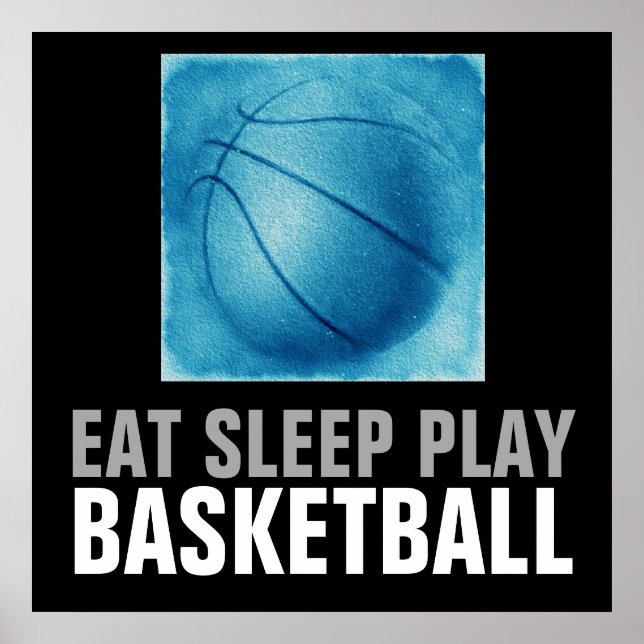 Eat Sleep Play Blue Basketball Artwork Poster (Front)