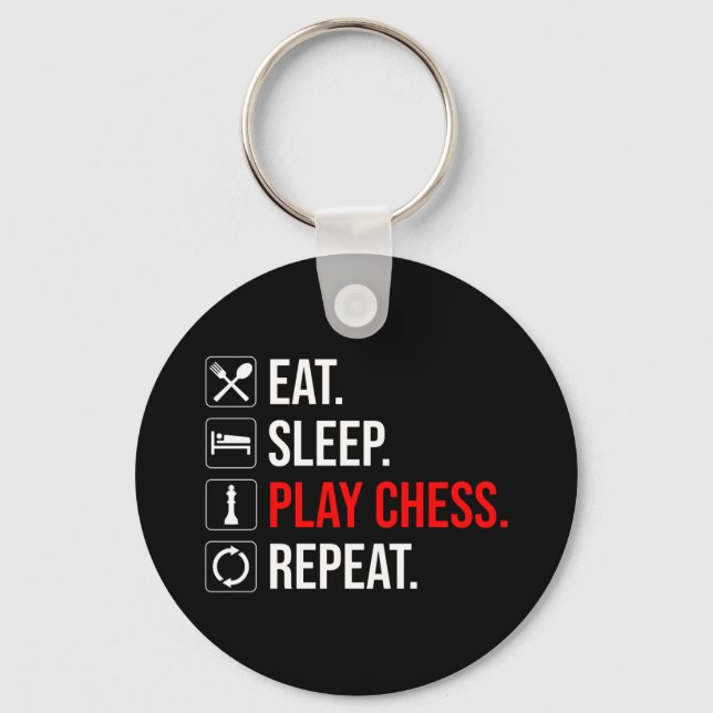 Eat. Sleep. Play Chess. Repeat Keychain (Front)