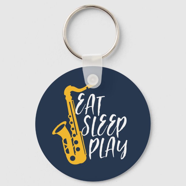 Eat Sleep Play Cool Saxophone Player Jazz Music Keychain (Front)