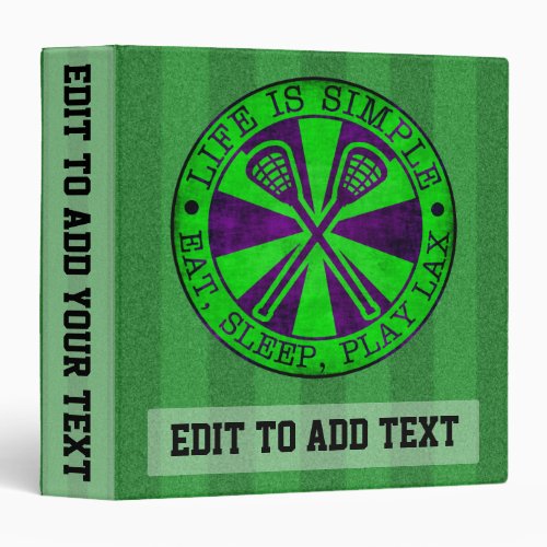 Eat Sleep Play Lacrosse Ring Customizable Binder