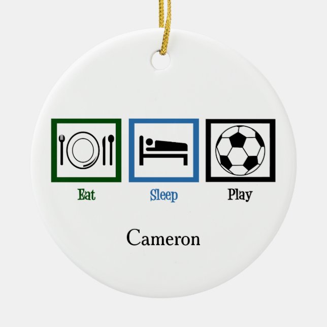 Eat Sleep Play Soccer Custom Christmas Ceramic Ornament (Front)