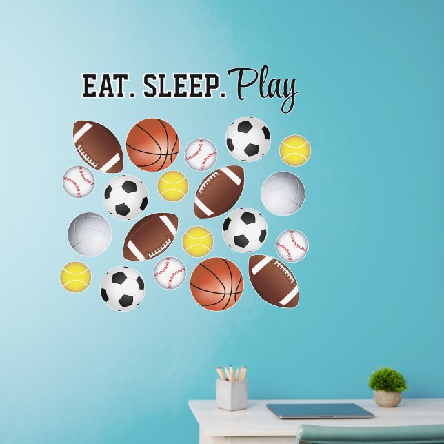 Eat Sleep Play - Sports Balls Wall Decal (Home Office)