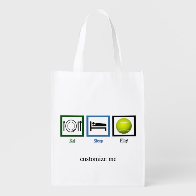 Eat Sleep Play Tennis Humor Custom Grocery Bag (Front)