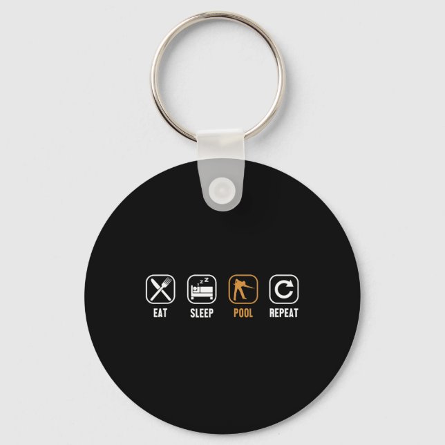 Eat Sleep Pool Repeat Pool Snooker Player Billiard Keychain (Front)