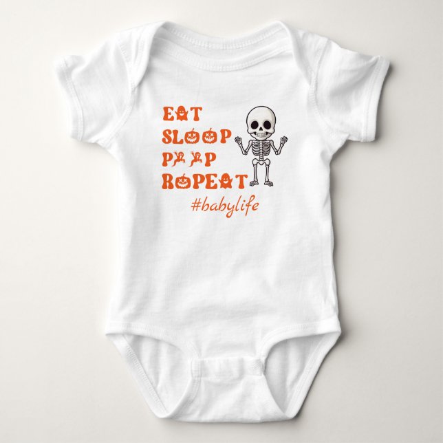Eat Sleep Poop Repea Cute October Newborn Skeleton Baby Bodysuit (Front)