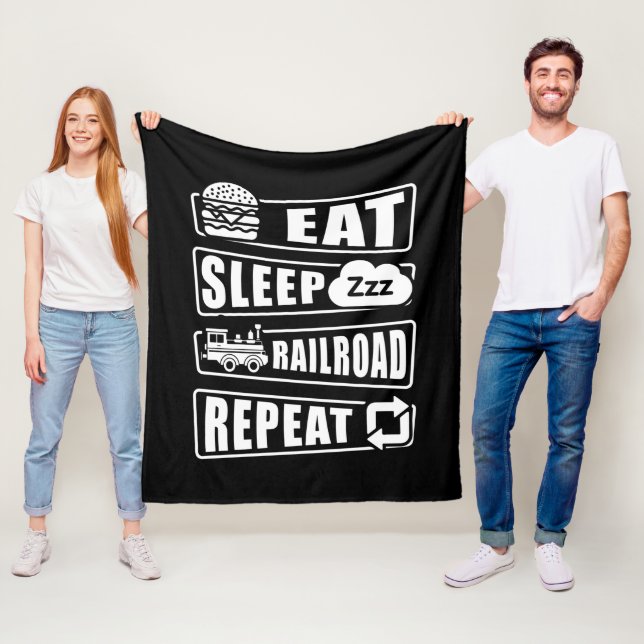 Eat Sleep Railroad Repeat Steam Train Fleece Blank Blanket (In Situ)