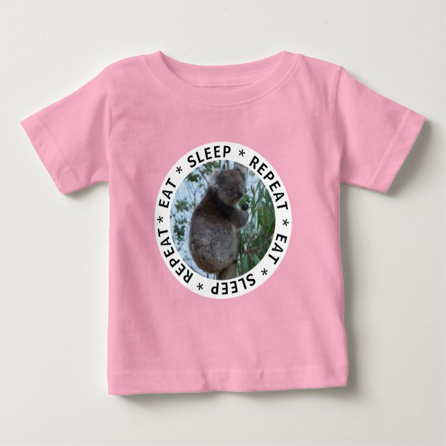 Eat Sleep Repeat Cute Funny Koala in a Tree Baby T-Shirt (Front)
