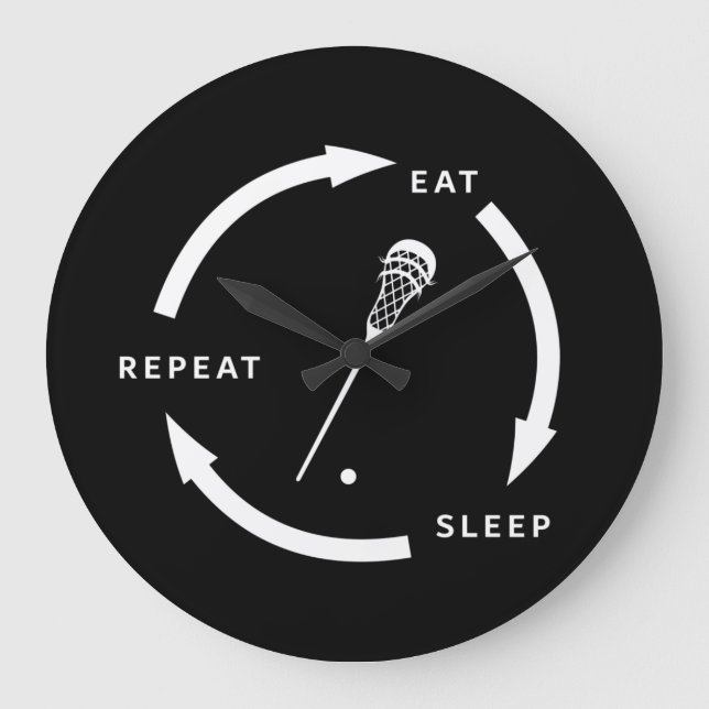 Eat Sleep Repeat Lacrosse Sports Fan Saying Large Clock (Front)