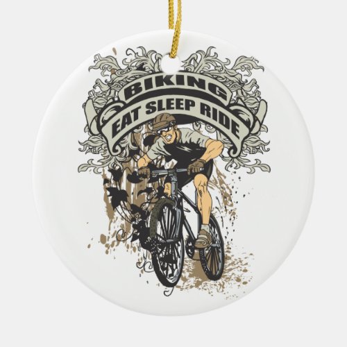 Eat Sleep Ride Biking Ceramic Ornament