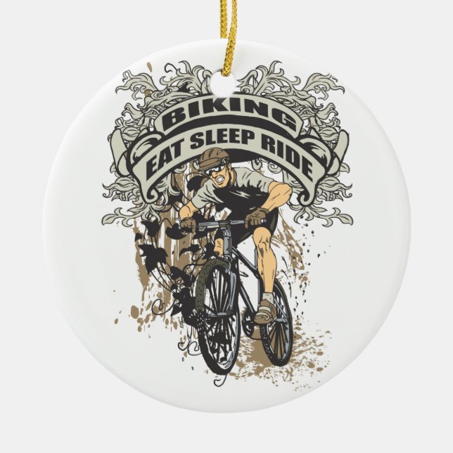 Eat, Sleep, Ride Biking Ceramic Ornament (Front)