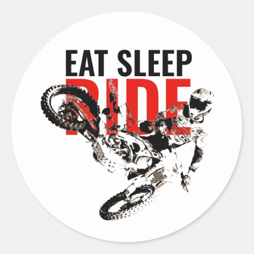 Eat Sleep Ride Motocross Motorcycle Sport Pop Art Classic Round Sticker