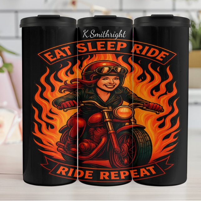 Eat Sleep Ride Repeat Flaming Rider Thermal Tumbler (Creator Uploaded)