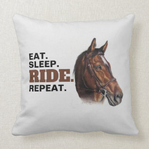 Eat. Sleep. Ride. Repeat. Horse Pillow Chestnut