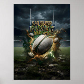 Eat Sleep Rugby Fire Poster