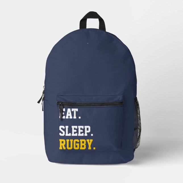Eat Sleep Rugby Printed Backpack (Front)