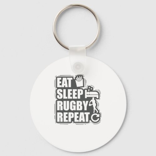 Eat Sleep Rugby Repeat Football Sport Keychain