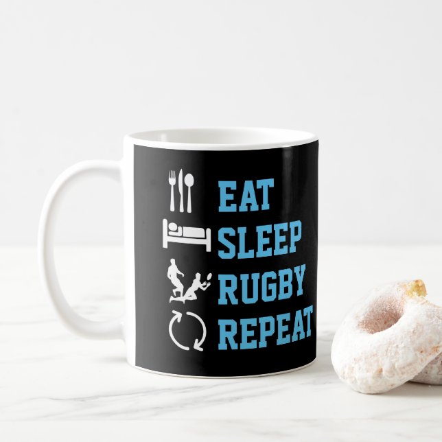 Eat Sleep Rugby Repeat Funny Sport Coffee Mug (With Donut)