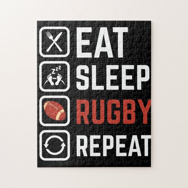 Eat Sleep Rugby Repeat Sport Gift Jigsaw Puzzle (Vertical)