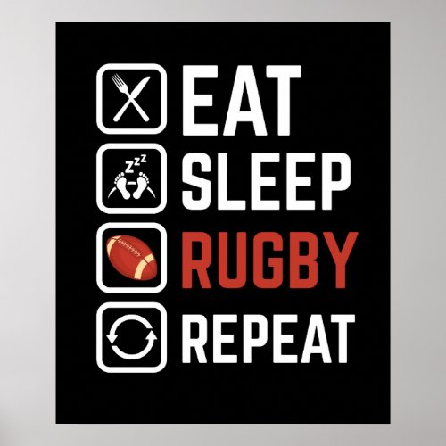 Eat Sleep Rugby Repeat Sport Gift Poster