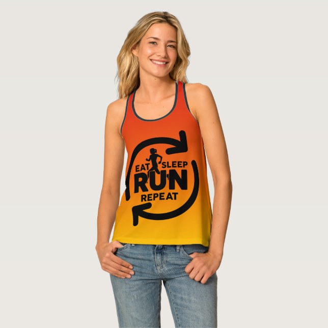 Eat sleep run repeat on sunset background  tank top (Front Full)