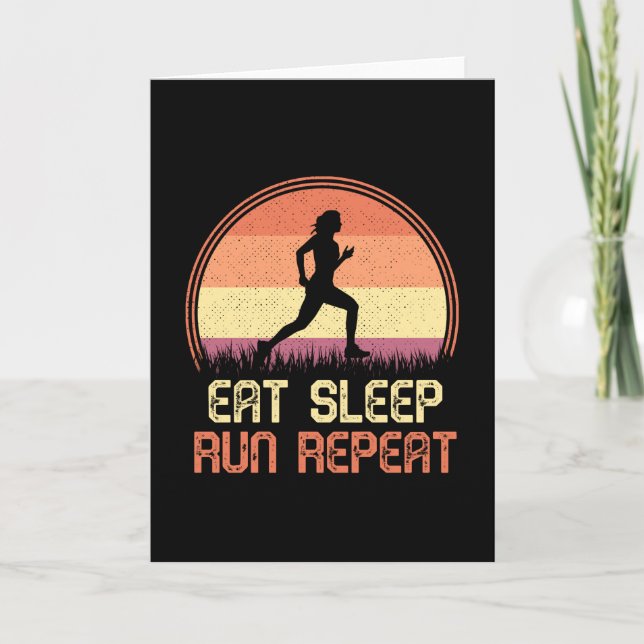 Eat Sleep Run Repeat Retro Athlete Marathon Card (Front)