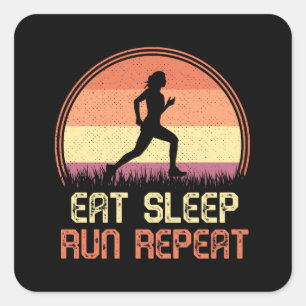 Eat Sleep Run Repeat Retro Athlete Marathon Square Sticker