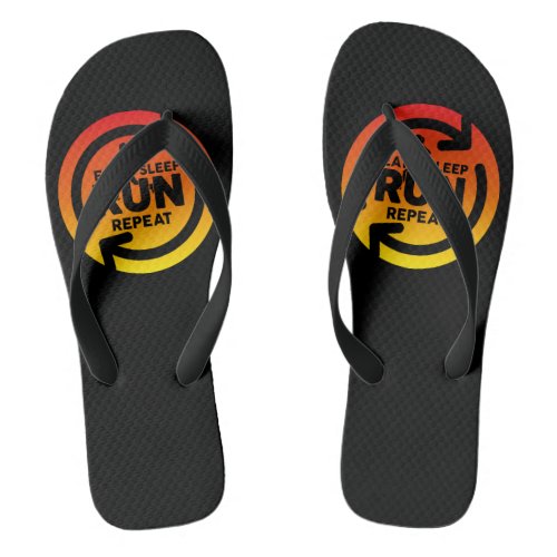 Eat sleep run repeat sunset background on black  flip flops