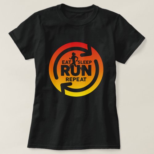 Eat sleep run repeat sunset background on black  T_Shirt