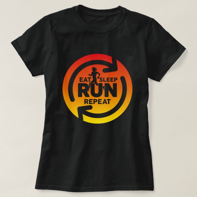 Eat sleep run repeat sunset background on black  T-Shirt (Design Front)