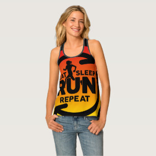 Eat sleep run repeat sunset background on black tank top