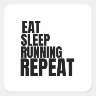 eat sleep running repeat square sticker