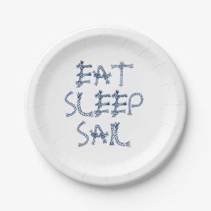 Eat Sleep Sail, nautical sailing rope knots party Paper Plates