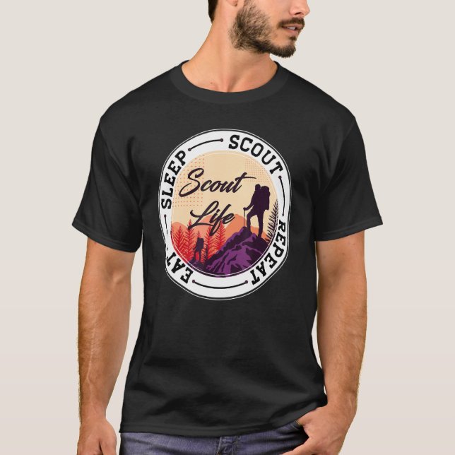 Eat Sleep Scout Repeat  Best Scout Life Hiking Sco T-Shirt (Front)