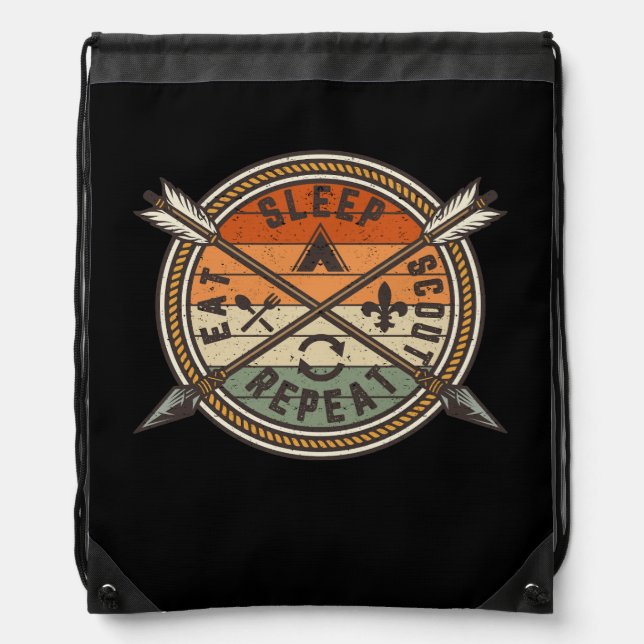 Eat Sleep Scout Repeat Scout Life Scouting Hiking  Drawstring Bag (Front)