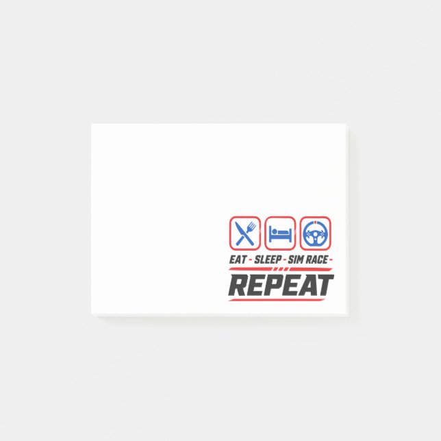 Eat sleep sim race repeat for sim racing fans post-it notes (Front)
