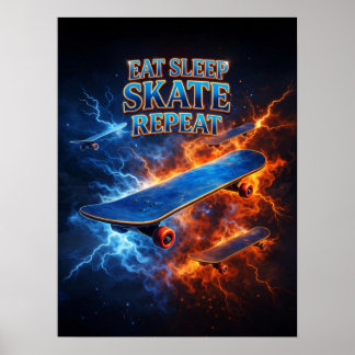 Eat Sleep Skate Retro Poster