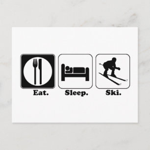 eat sleep ski postcard