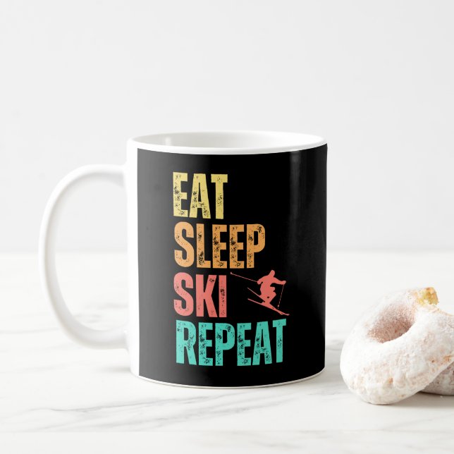Eat Sleep Ski Repeat Coffee Mug (With Donut)