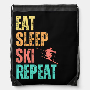 Eat Sleep Ski Repeat Drawstring Bag