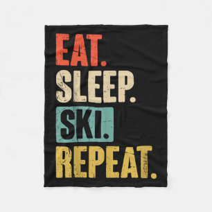 Eat Sleep Ski Repeat - Funny Retro Vintage Skiing Fleece Blanket