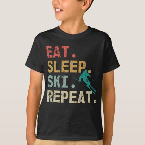 Eat Sleep Ski Repeat Retro Vintage Skier T_Shirt