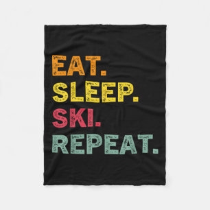 Eat Sleep Ski Repeat Ski Winter Holiday Skiing Ret Fleece Blanket
