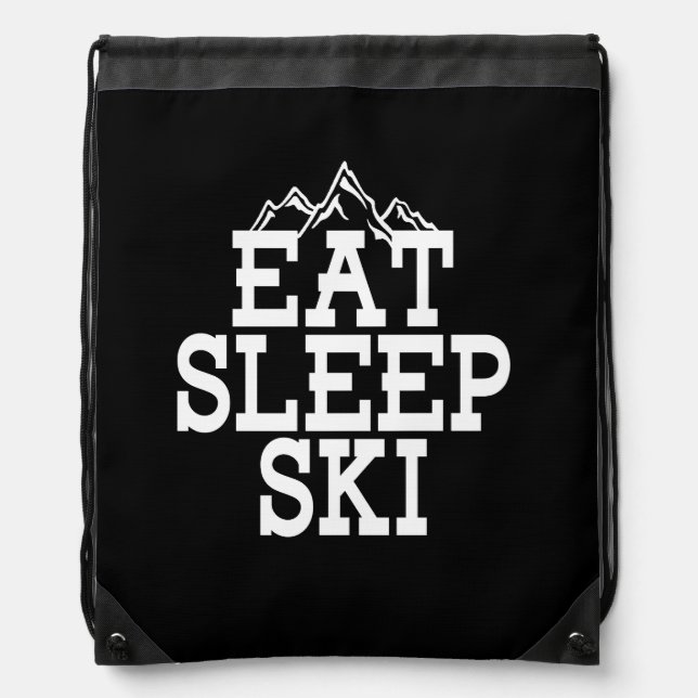 Eat Sleep Ski Repeat Skiing Gag Drawstring Bag (Front)