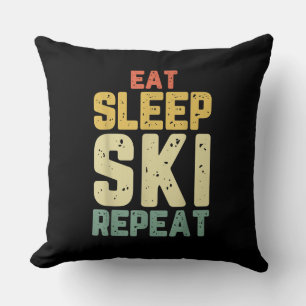 Eat Sleep Ski Repeat Skiing Skier Funny Lover Gift Throw Pillow