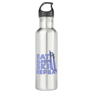 Eat Sleep Ski Repeat Stainless Steel Water Bottle