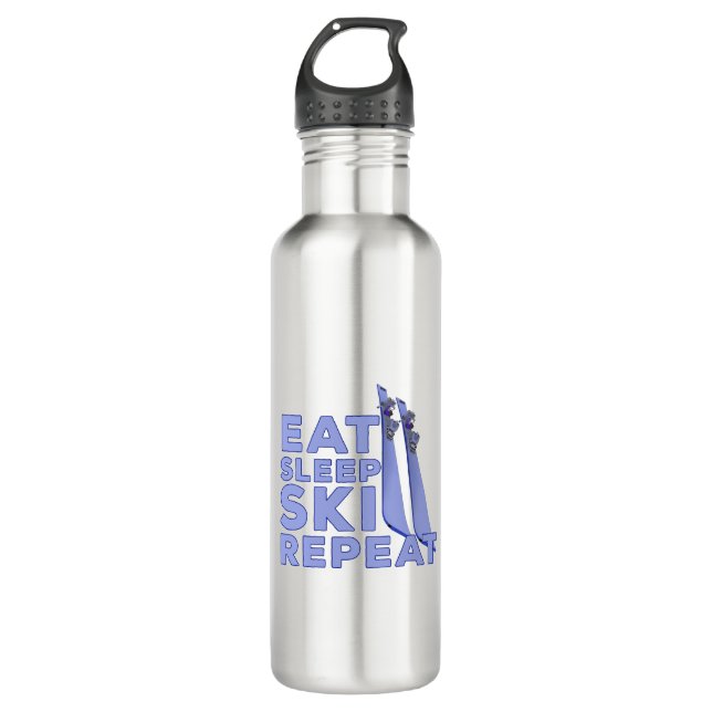 Eat Sleep Ski Repeat Stainless Steel Water Bottle (Front)