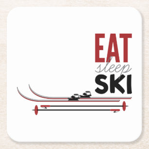 Eat Sleep Ski Square Paper Coaster