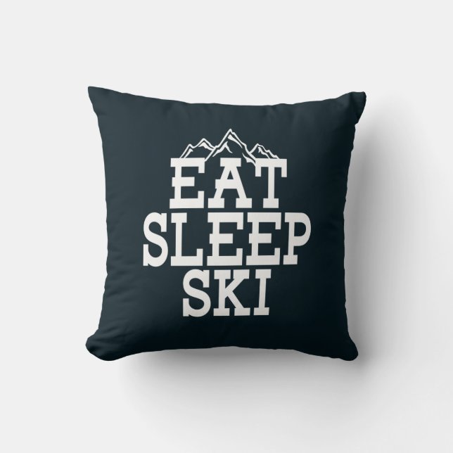 Eat Sleep Ski Typography Modern Throw Pillow (Front)